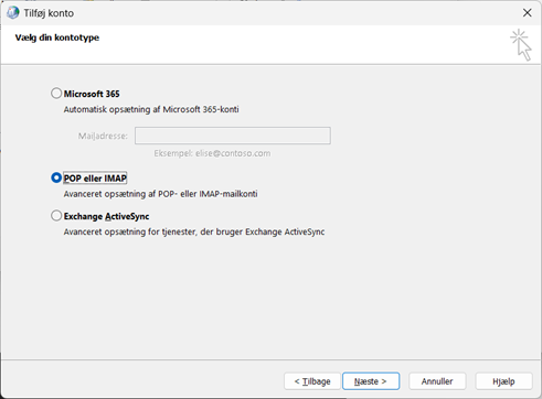 Opsætning af IMAP konto i Outlook